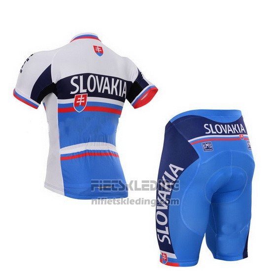 2013 Fietskleding Slowakije Wit en Blauw Korte Mouwen en Koersbroek